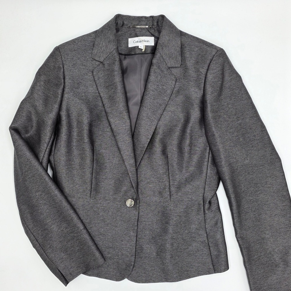 Calvin Klein Women's Gray One Button Blazer Suit Jacket Size 8